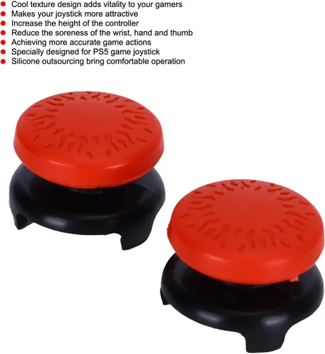 Vista 2 de ASHATA 2 unids Thumbstick para textura 3D Pulgar Grip Stick Joystick Thumbstick para PS 5 Controller Rojo