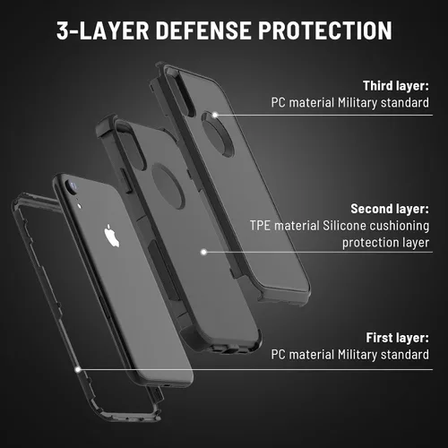Vista 2 de X-belmox Funda para iPhone XR [a prueba de caídas] [a prueba de golpes] Funda de protección contra caídas de servicio pesado de 3 capas para iPhone