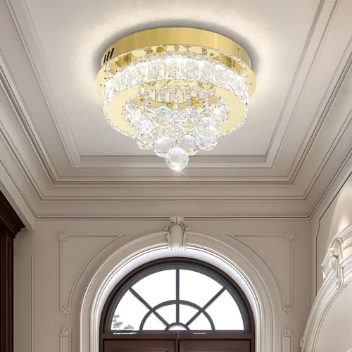 Vista 6 de Mini Lámpara de Araña Empotrada de 12" de Diámetro para Pasillo, Candelabros de Techo de Cristal para Comedor, Dormitorio, Sala de Estar, Entrada