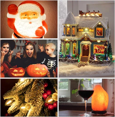 Vista 7 de Cable de accesorio con bombillas LED C7, cable de luz de molde de soplado de interior de 6 pies con enchufes macho y hembra para Halloween