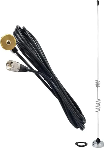 Vista 9 de HYS Antena amateur de doble banda NMO de 17.13 pulgadas VHF 144Mhz y UHF 430MHz para radios móviles de 6.6 ft 27.6 in con cable coaxial RG-58 de 13