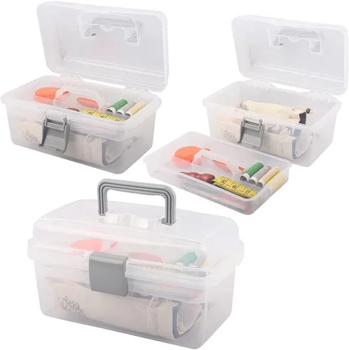 Vista 3 de Utoolmart - Caja organizadora, de plástico ABS, con divisores multiusos, transportable, con mango, para almacenamiento, bandeja extraíble, 1 pieza