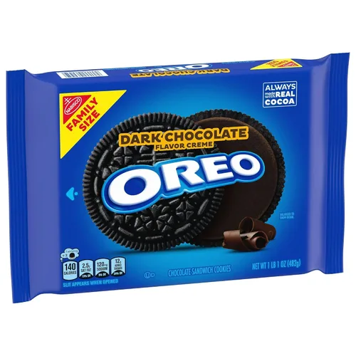 Vista 3 de OREO - Galletas de sándwich de chocolate con crema de chocolate oscuro, 1 paquete de tamaño familiar de 17 onzas Always made with Real Cocoa