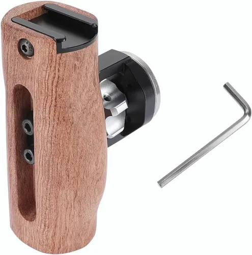 Vista 6 de Mango de madera ajustable con soporte de roseta M6 y boca superior para zapata caliente para kit de jaula de cámara DLSR