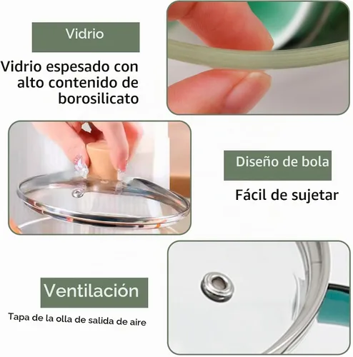 Vista 4 de Olla de cocina de vidrio transparente de 1.5L 2 litros con colador y tapa, resistente a la estufa con tapa, asas antiquemaduras, cacerola de vidrio