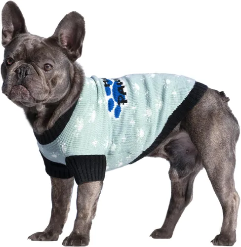 Vista 11 de CuteBone Suéter de calavera de Halloween para perros pequeños, cuello alto, ropa de invierno para mascotas, ropa de gato con agujero para arnés