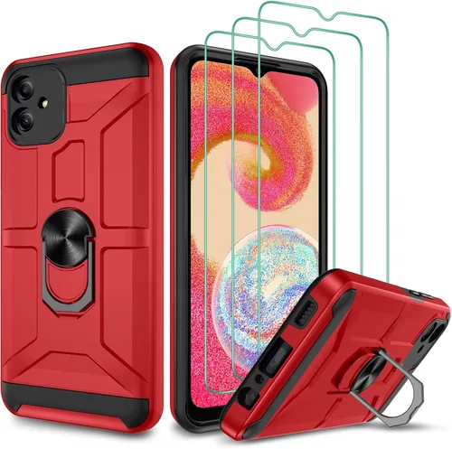 Vista 8 de Funda para Galaxy A04e, con [3X protector de pantalla de vidrio templado], soporte de anillo integrado y soporte magnético para automóvil a prueba