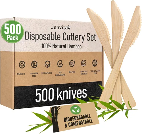 Vista 16 de Juego de cubiertos 100% de bambú - Juego de 100 cubiertos compostables