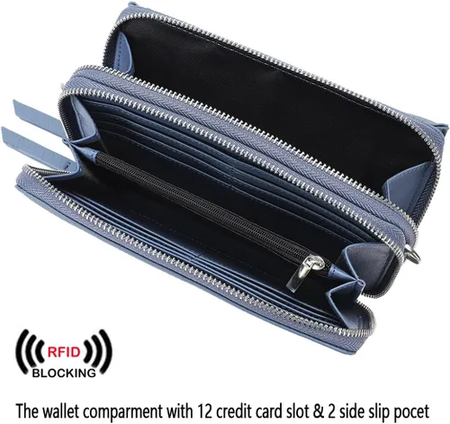 Vista 3 de Lanyani Cartera Cruzada RFID con Correa de Muñeca y Bolsillo para Teléfono para Mujeres de Cuero Vegano