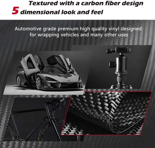 Vista 5 de CloudBuyer Protector universal para borde de puerta de automóvil, película de vinilo negro brillante 5D de fibra de carbono con protección
