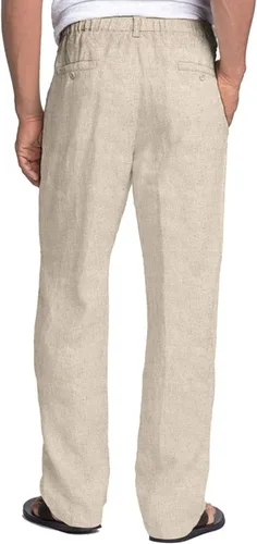 Vista 2 de COOFANDY Pantalones casuales de lino para hombre, cintura elástica, con cordón, pantalones de verano para playa y verano, pantalones de lino ligeros