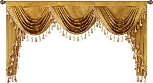 Vista 44 de VOGOL Cenefa de cortinas de terciopelo grueso para dormitorio, cenefas de cascada de lujo con aislamiento térmico dorado para sala de estar formal