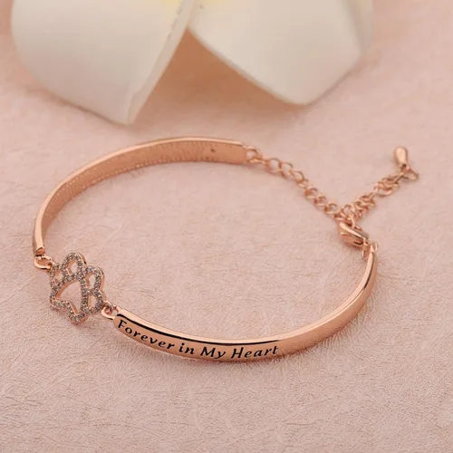 Vista 6 de BEKECH Pulsera conmemorativa para perros No Longer by My Side But Forever in My Heart Crystal Paw Print Bracelet Loss of Pet Jewelry