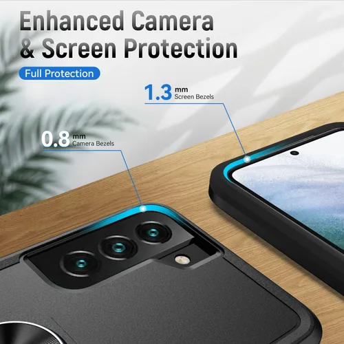 Vista 6 de Funda para Samsung Galaxy S22 Plus con soporte, anillo magnético de armadura, resistente funda protectora de grado militar a prueba de golpes