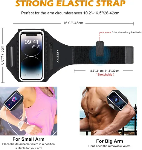 Vista 6 de Brazalete de teléfono para correr con diseño 3D para teléfono celular con bolsillo con cremallera para auriculares, llaves de automóvil, resistente