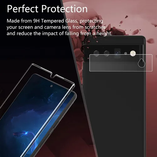 Vista 9 de [Compatible con huellas dactilares] Paquete de 2 protectores de pantalla de vidrio templado 3D para Google Pixel 6 Pro + 2 protectores de lente