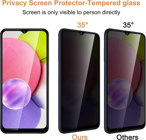 Vista 2 de [Paquete de 2+2] Protector de pantalla de privacidad para Samsung Galaxy A03S/A02S con protector de lente de cámara, protector de pantalla antiespía