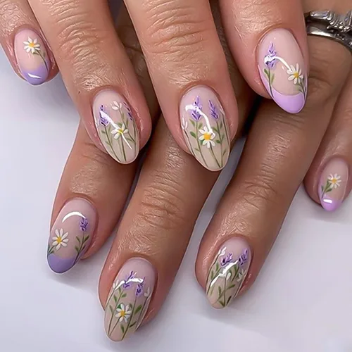 Vista 6 de Uñas postizas medianas a presión con forma de almendra y nude K-Nude