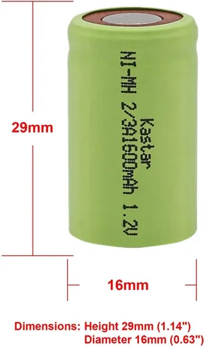 Vista 2 de Kastar Paquete de 2 baterías Ni-MH de repuesto de 2/3A 1.2V 1600mAh para dispositivos controlados por radio, herramientas y juguetes eléctricos