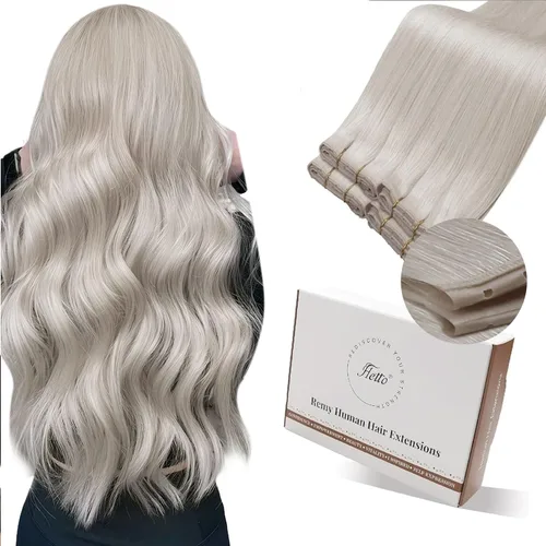 Vista 25 de Hetto - Extensiones de cabello humano real para coser, color negro azabache, #1, 12 pulgadas, 2.47 onzas Adhesivo suave, fuerte, uso diario