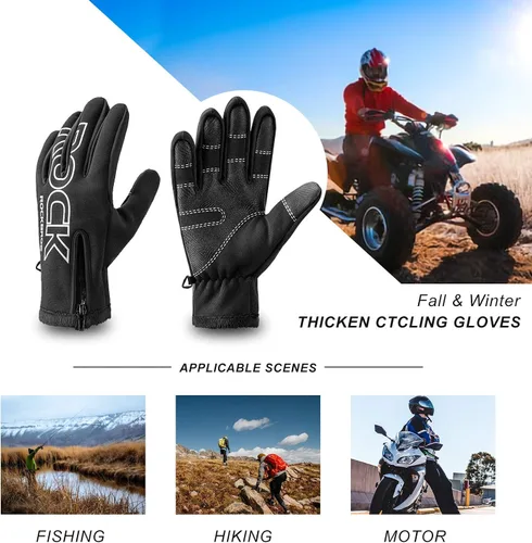 Vista 8 de ROCKBROS Guantes de ciclismo de invierno para hombres y mujeres, resistentes al agua, guantes de pantalla táctil, absorbentes de golpes, guantes