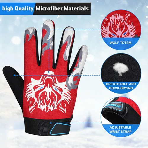 Vista 3 de 4 pares de guantes de ciclismo para niños y niñas y jóvenes guantes de bicicleta de montaña guantes deportivos cálidos para niños guantes de pesca