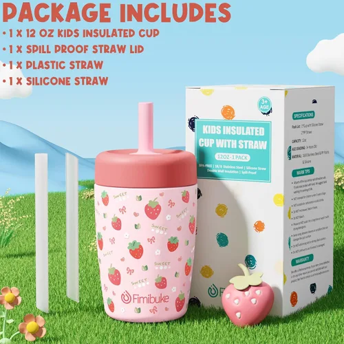 Vista 8 de Fimibuke Vasos para niños y niños pequeños, a prueba de derrames, 12 onzas, con aislamiento Capybara, vaso de paja para niños pequeños, botella