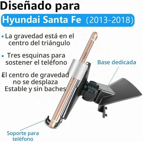 Vista 6 de Soporte para teléfono de coche para Hyundai Santa Fe 2018 2017 2016 2015 2014 2013 Auto Interior Accesorios Mejor Teléfonos Celulares Montaje