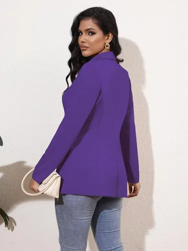 Vista 4 de Genhoo - Blazer de manga larga para mujer, cárdigan con parte delantera abierta, chaqueta de trabajo y oficina, con bolsillos y con cremallera, S-3XL