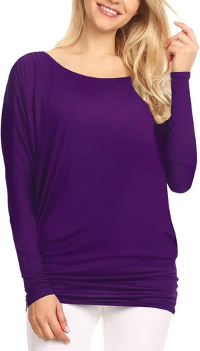 Vista 2 de Lock and Love - Camiseta de manga larga drapeada para mujer, diseño holgado y cómodo con manga dolman de murciélago, tallas S a 3XL, tallas