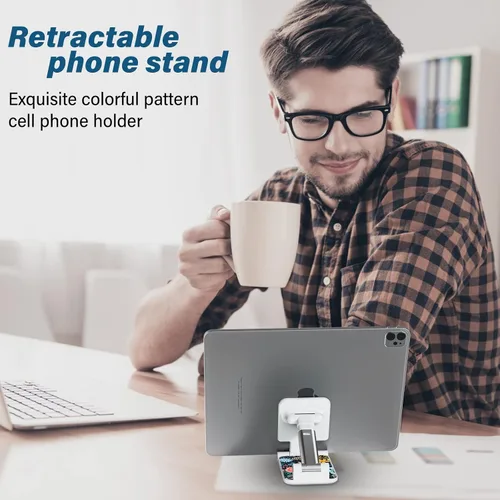 Vista 2 de Soporte de teléfono plegable para escritorio - Soporte de teléfono celular de ángulo ajustable - Adecuado para iPhone, Samsung - Flor negra