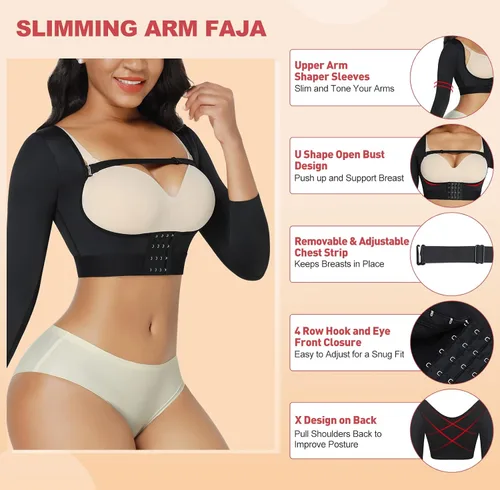 Vista 4 de FeelinGirl Arm Shaper for Women Post Surgery Arm Compression Sleeves Lipo Garment Posture Corrector Shapewear Tops
