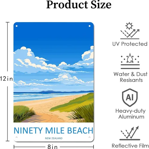 Vista 2 de Póster de viaje de playa de Ninety Mile para decoración de pared, paisaje retro, cartel de metal para garaje, hombre, cueva, baño, dormitorio