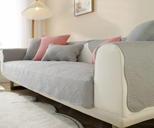 Vista 4 de vctops Funda acolchada de algodón bordado para sofá, color liso, antideslizante, suave, lavable, protector de muebles para perros, niños y mascotas