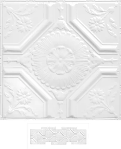 Vista 26 de American Tin Ceilings Kit de 5 unidades: azulejos metálicos para clavar en patrón #2 clavado y color sin terminar. 24 x 24 pulgadas
