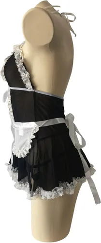 Vista 5 de Sexy French Maid Lingerie for Naughty Sex Play Lace Trim See-Through Mesh Babydoll Chemise Maid Nurse Cosplay Apron Outfits