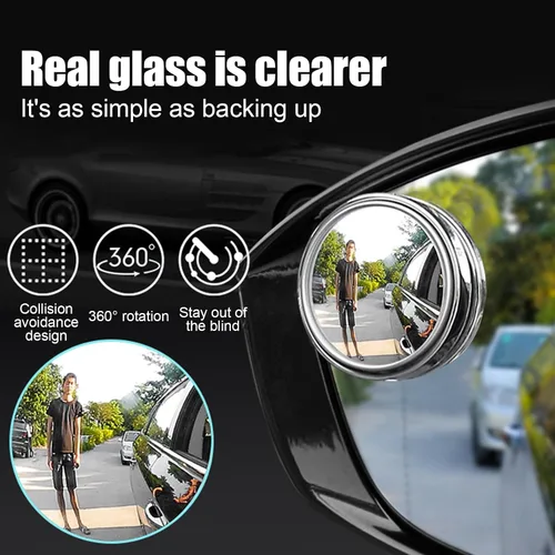 Vista 4 de 2 espejos auxiliares de punto ciego para marcha atrás para automóvil, rotación de 360°, de definición Hgh, cristal de visión trasera, espejo redondo