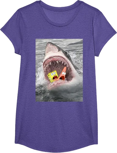 Vista 13 de Camiseta divertida de Bob Esponja con diseño de tiburón y ataque de tiburón para hombres y mujeres Negro