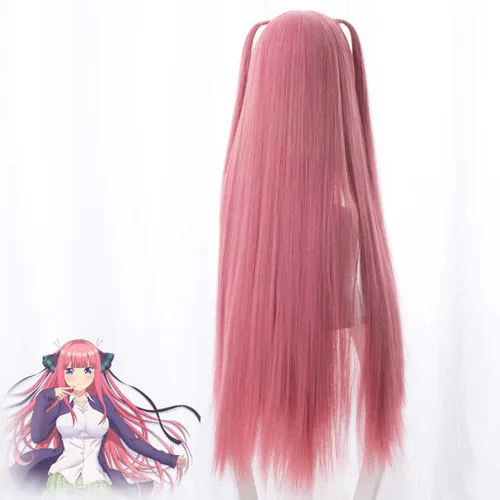 Vista 4 de Uearlid Anime Wig The Quintessential Quintuplets Cosplay Nino Nakano Wig,Long Straight Pink Wig,Costume Halloween Wig,For Halloween,Costume