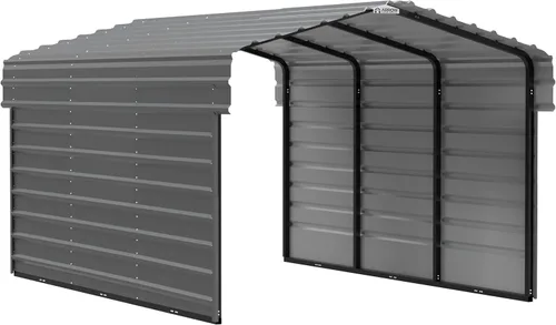 Vista 24 de Arrow Carports - Cochera de acero galvanizado, kit de cochera de metal compacto, 10 x 15 x 7 pies, cáscara de huevo Eggshell