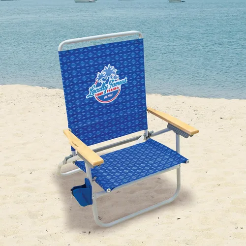 Vista 2 de Tommy Bahama 4-Position Easy in-Easy Out Folding Beach Chair 1 paquete azul.