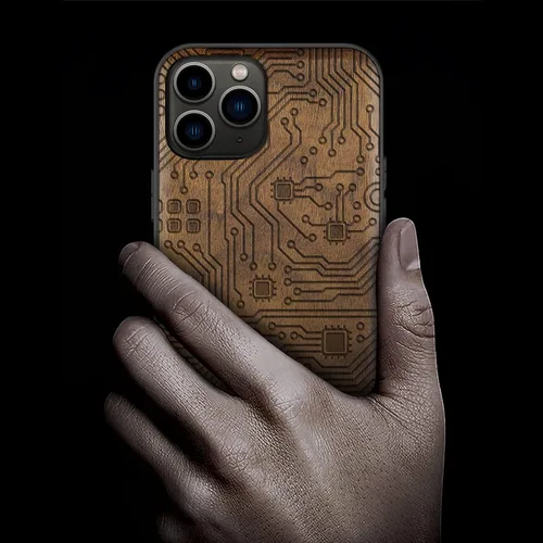 Vista 2 de Carveit Funda de madera para iPhone 11 Pro Max [madera natural y TPU suave negro] a prueba de golpes, protector de teléfono de madera único