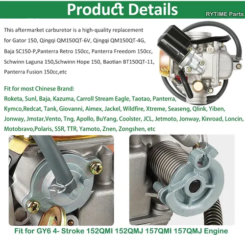 Vista 3 de PD24J GY6 Carburador de 150cc Compatible para Ciclomotor ATV Go Kart Scooter 125cc 150cc 4-Tiempos Motor 150cc Kazuma Taotao Roketa SunL Baja Eagle