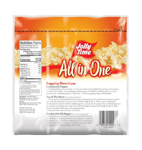 Vista 2 de JOLLY TIME Kit de palomitas de maíz todo en uno, paquetes de porciones con granos, aceite y sal para cine o máquinas de aire