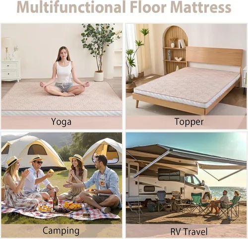 Vista 7 de Zelladorra Colchón japonés para suelo, colchón de futón acolchado con parte inferior antideslizante, cama de piso plegable con bolsa