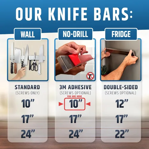 Vista 2 de Adhesivo fuerte (sin taladro) Soporte magnético para cuchillos para pared, tira profesional de cuchillos de 10 pulgadas, no necesita tornillos