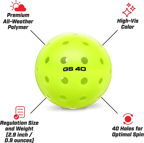 Vista 3 de GoSports GS 40 Pelotas de Pickleball - Paquete de 4, 12 o 36 pelotas de Pickleball reguladas aprobadas por USAPA