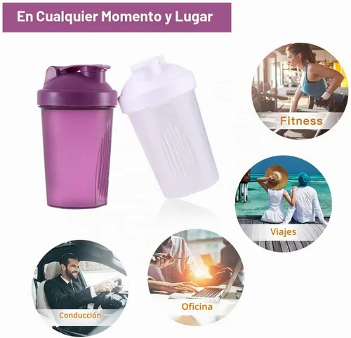 Vista 4 de ANNAKIKI Shaker Bottle - Batidos de proteínas y botella agitadora de 16 onzas/13.5 fl oz con bolas batidoras de alambre, libre de plástico BPA