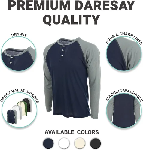 Vista 6 de DARESAY Paquete de 3: camiseta térmica de manga larga para hombre, camisetas de manga larga Henley & Crew para hombre, camisetas de manga larga
