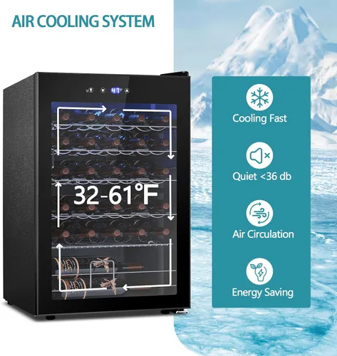 Vista 3 de COWSAR Refrigerador de Vino de 37 Botellas, Refrigerador Comercial de Bebidas Independiente con Control Inteligente de Temperatura, Mini Negro